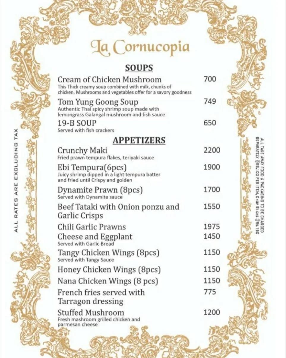 La Cornucopia Restaurant Menu