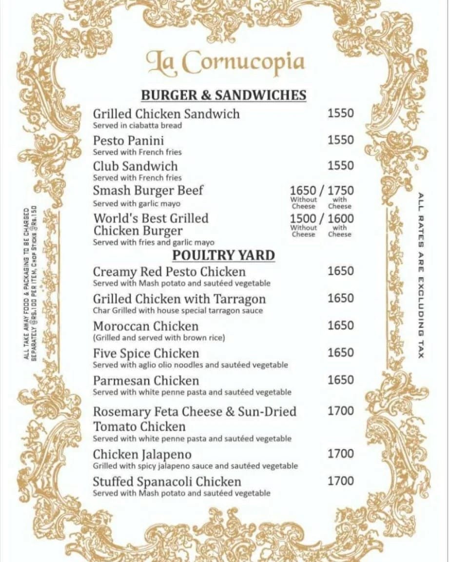 La Cornucopia Restaurant Menu