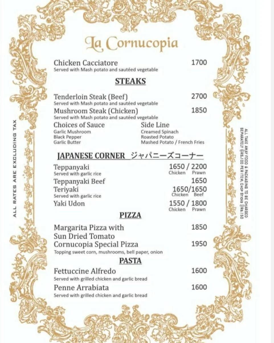 La Cornucopia Restaurant Menu