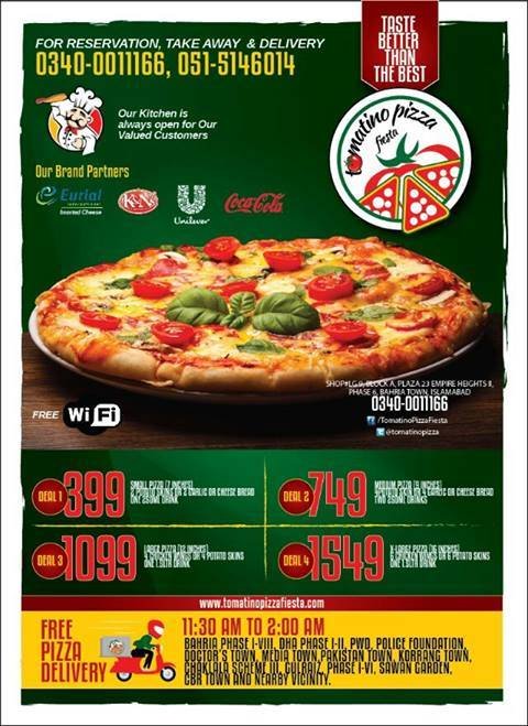 Tomatino Pizza Fiesta Menu - Food Pakistan