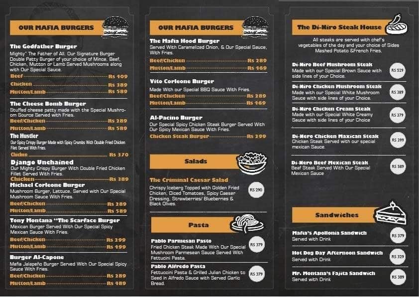 The Mafia Lounge Menu - Food Pakistan