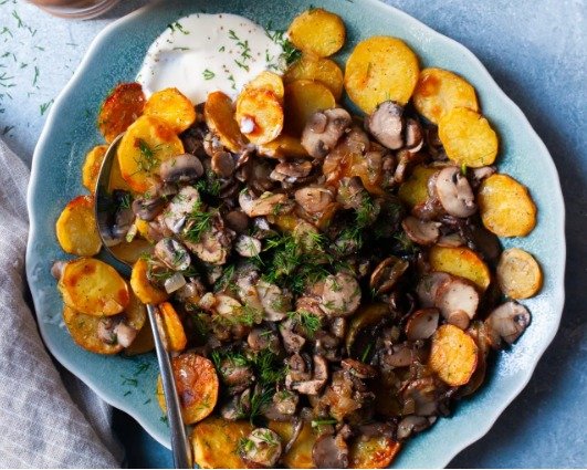 Savoring Comfort Crispy Potatoes with Mushrooms