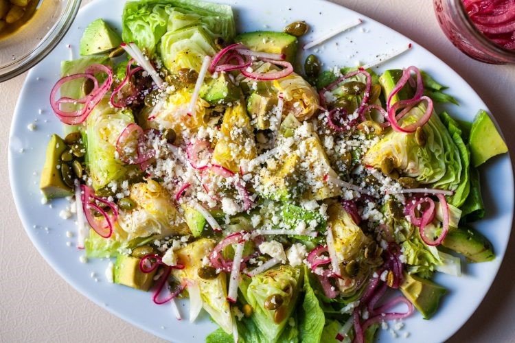 Perfectly Imperfect Baby Wedge Salad with Avocado and Pickled Onions