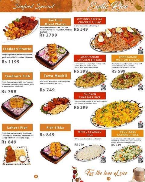 Options An Exotic Restaurant menu page 2