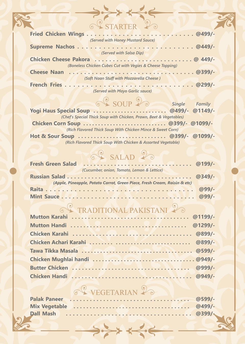 Yogi Haus Restaurant menu page 2
