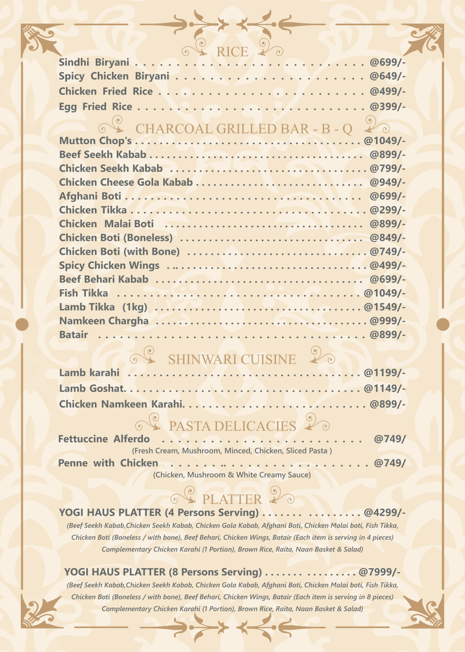 Yogi Haus Restaurant menu page 3