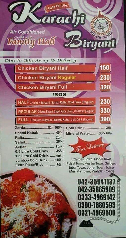 Karachi Biryani - Barkat Market menu page 1