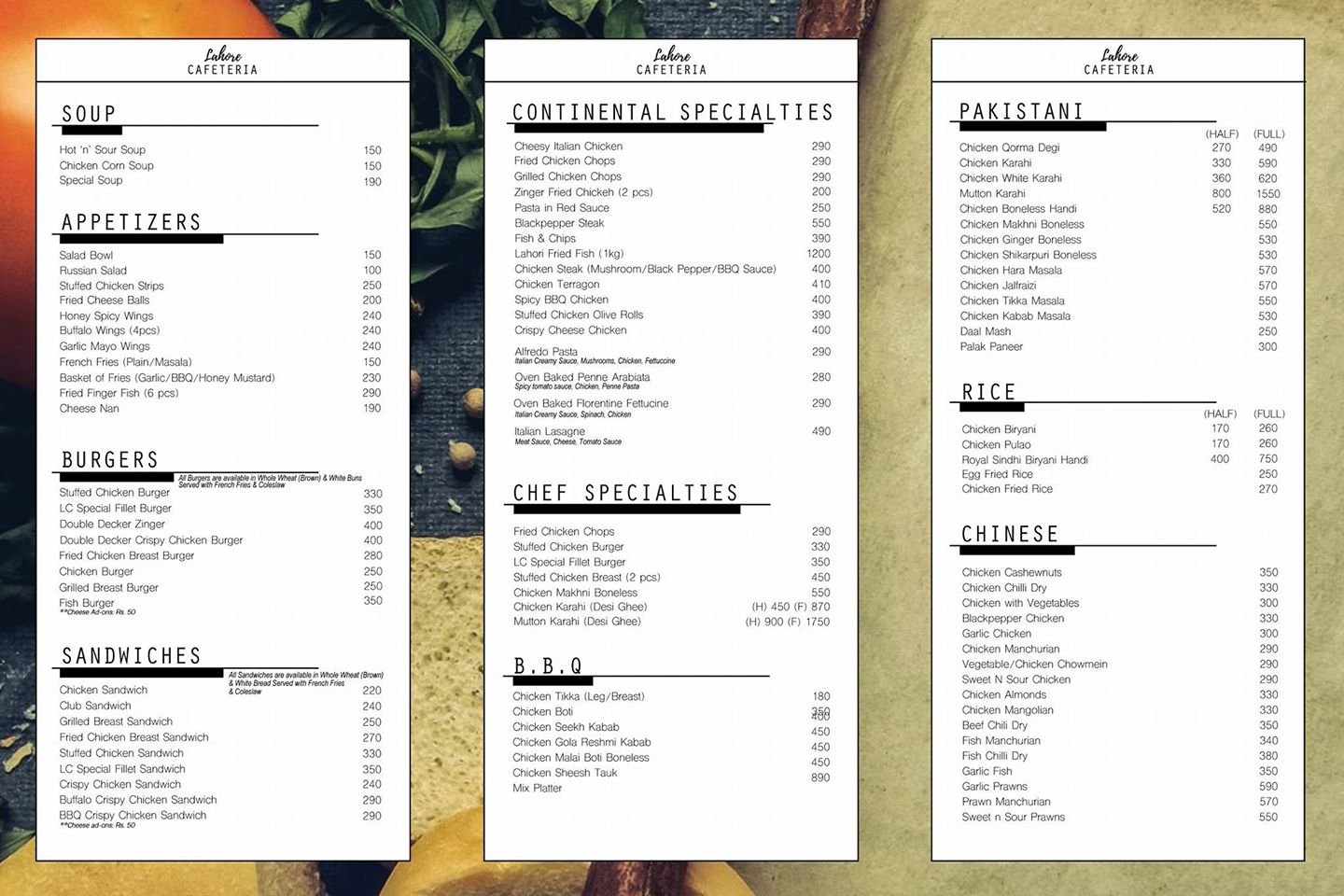 Lahore Cafeteria menu page 2