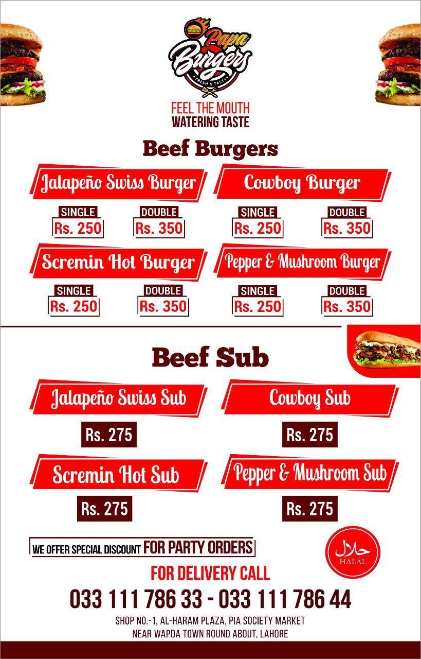 Papa Burgers menu page 5