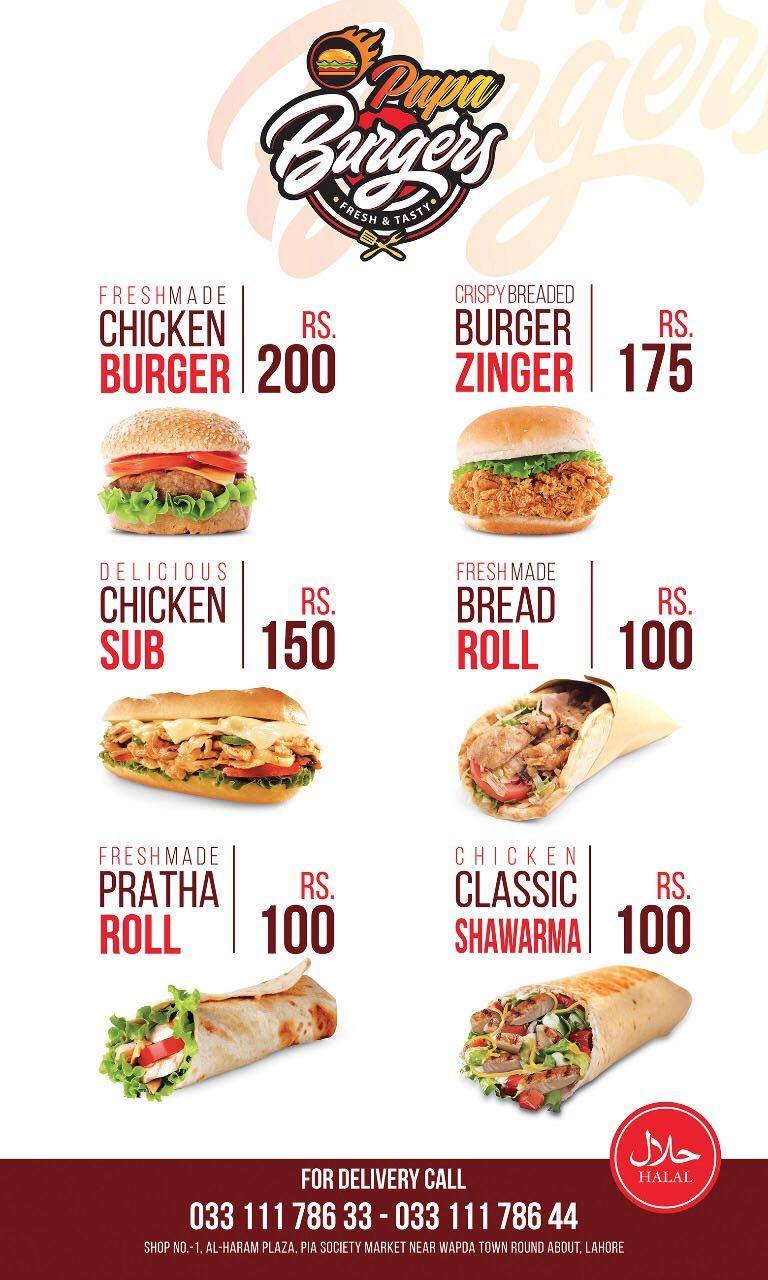 Papa Burgers menu page 6
