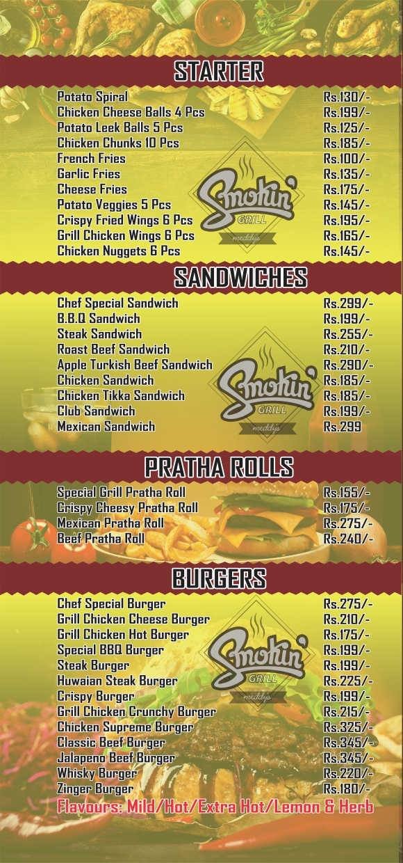 Smokin Grill menu page 1
