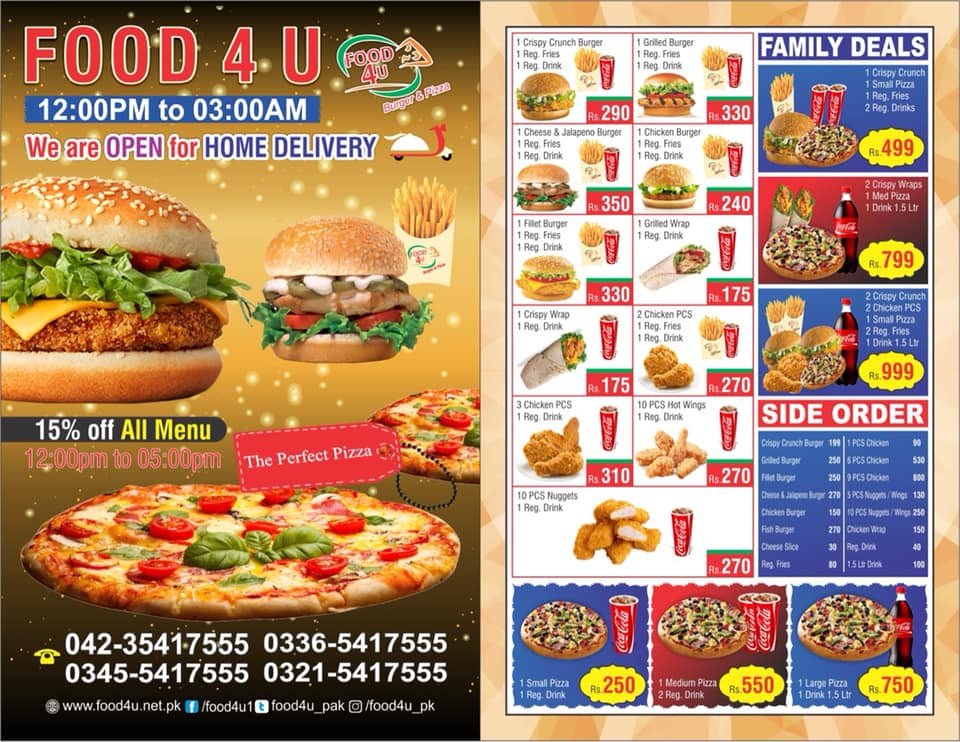 Food 4 U menu page 1