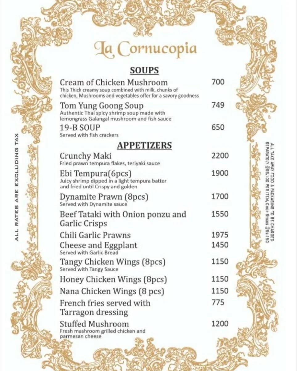 La Cornucopia Restaurant menu page 1