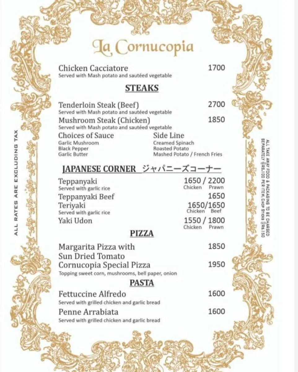 La Cornucopia Restaurant menu page 3