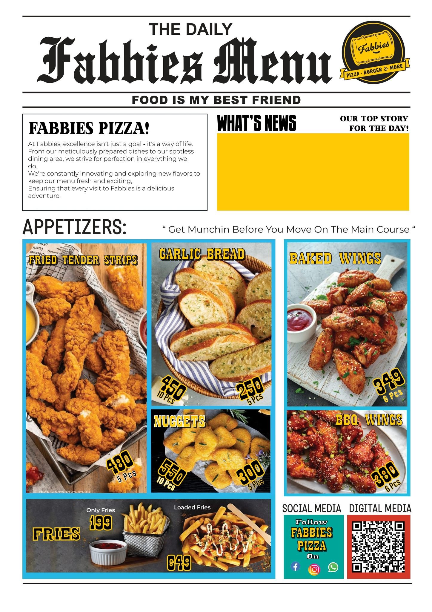 Fabbies Pizza menu page 1